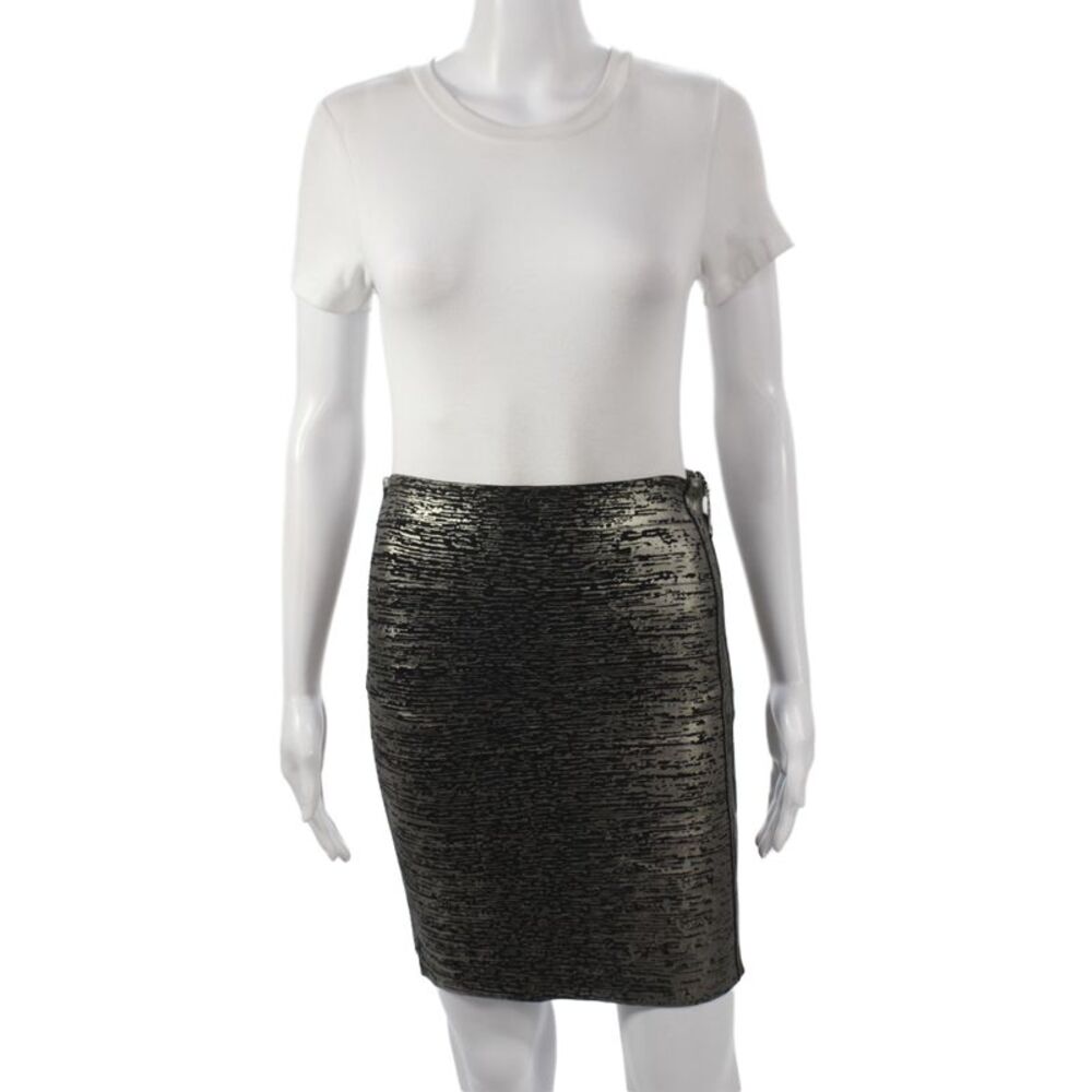 Michael Michael Kors Womens Black Metallic Pencil Skirt Mini Zip Size 2